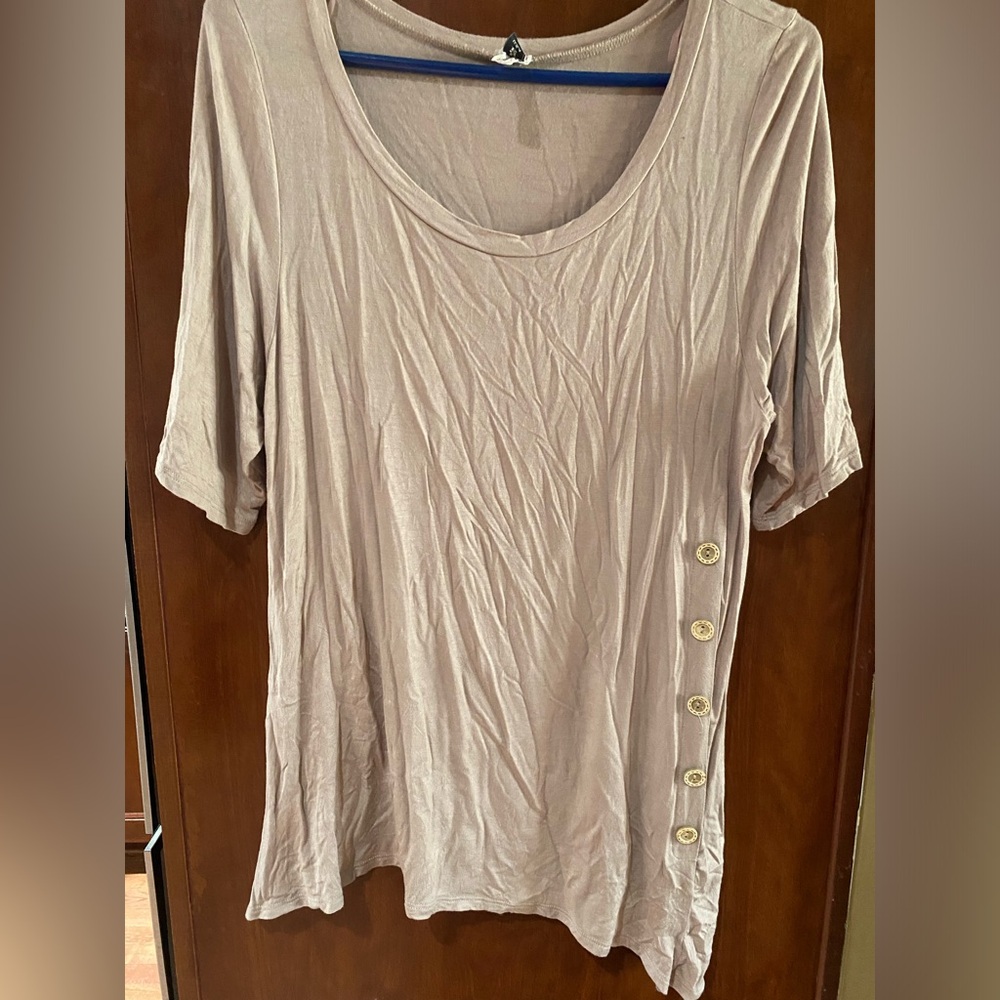 Rouge Helium Taupe Blouse with Button Accents